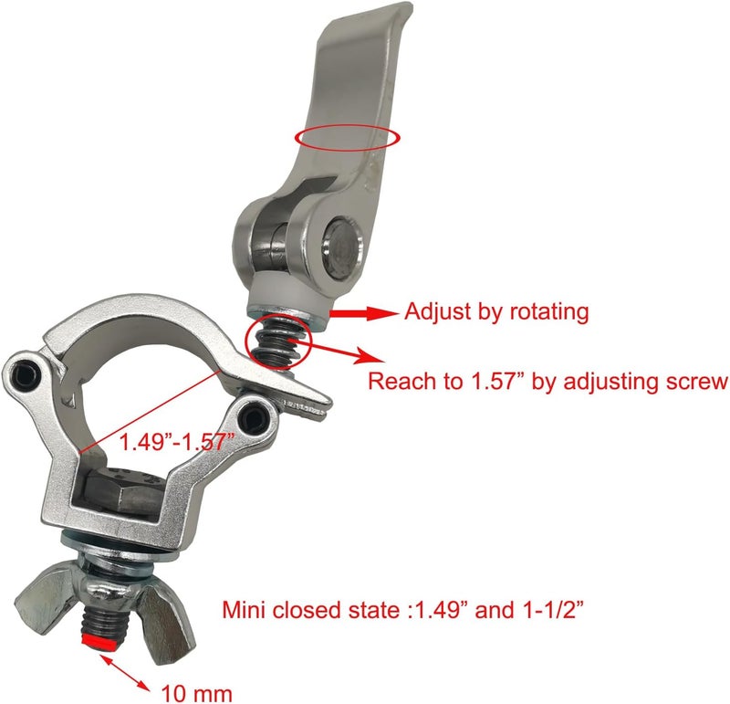 Douzime 2 Pcs 1.49-1.57 inch Lighting Truss Clamp Stage Light Clamps Heavy Duty 220 Lbs for DJ Lighting Par Lights Spot Lights Silver - Image 2